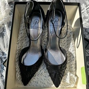 Adriana papell black satin heels, leather leather lining. SZ 8.5